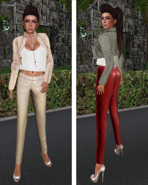 NYU - Napa Leather Pants beige and red